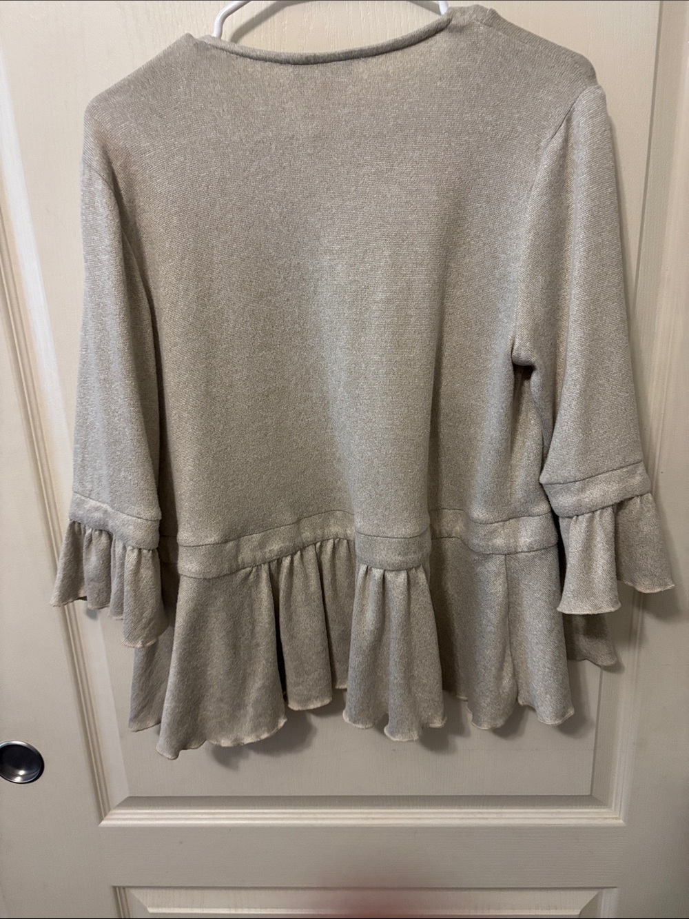 Bali Cream 3/4 Sleeve Ruffle-Hem Cardigan with Buttons - Picture 5 of 5
